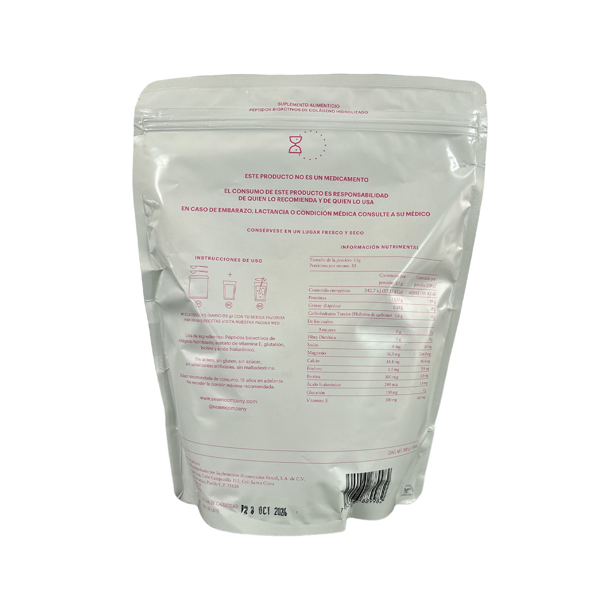 Colágeno hidrolizado ácido hialurónico y biotina 500g Pink Sesén