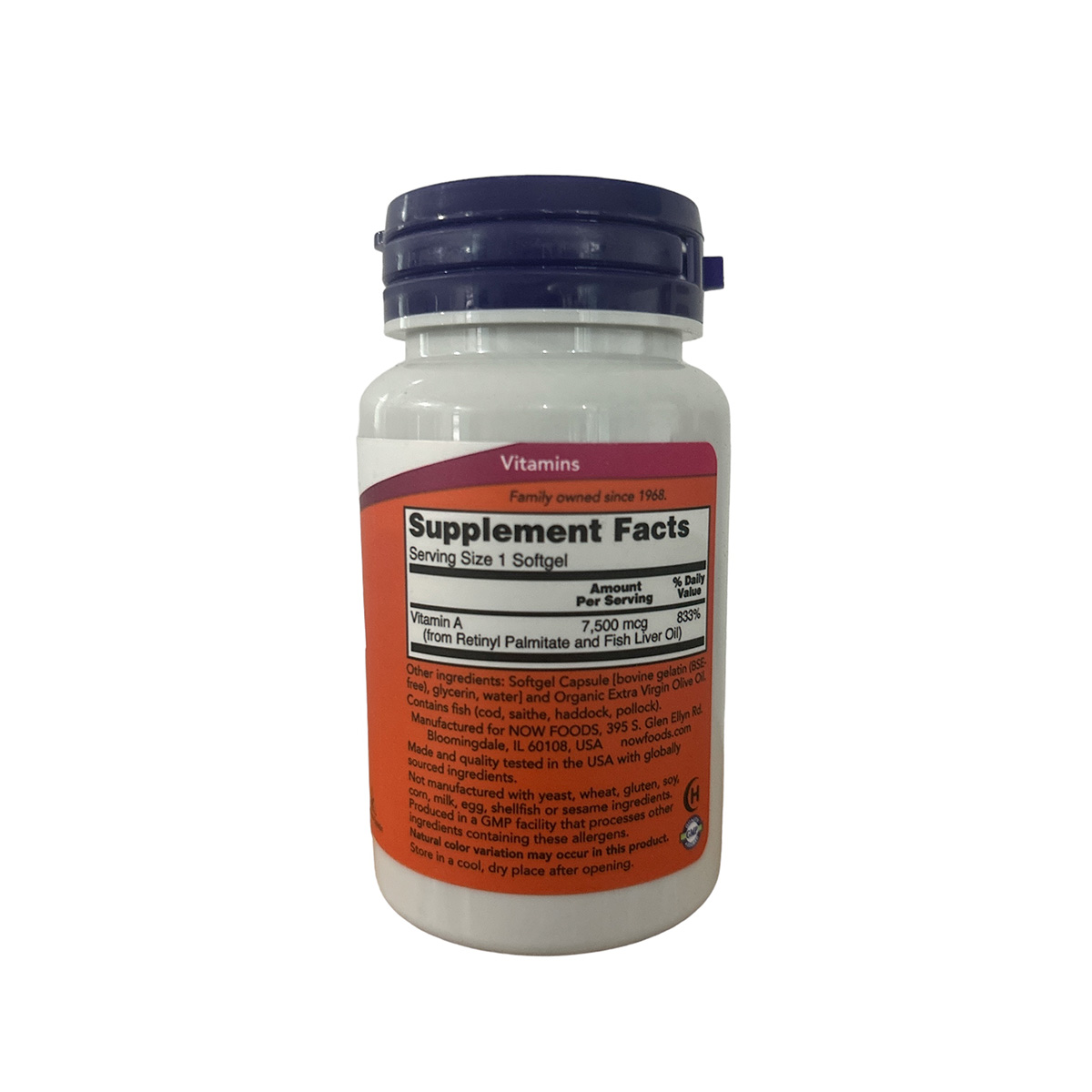 Vitamina A 25,000 iu 100 cápsulas Now