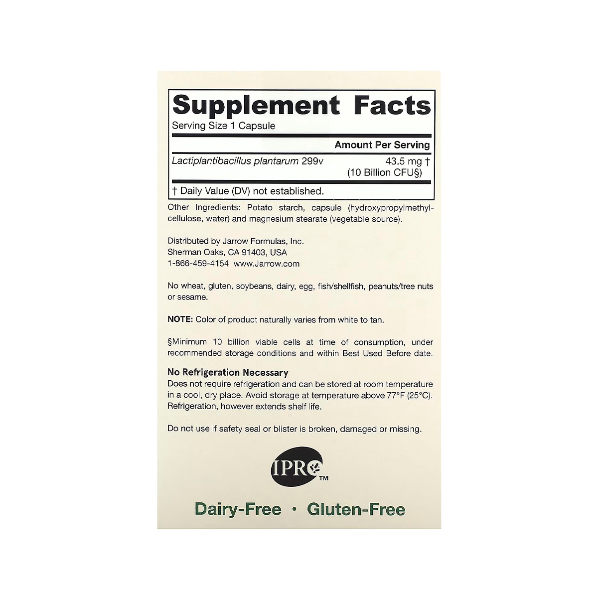 Ideal bowel support 10 bill cfu 30 cápsulas Jarrow Formulas tabla